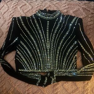 Black Sequin Embellished Long Sleeve Top